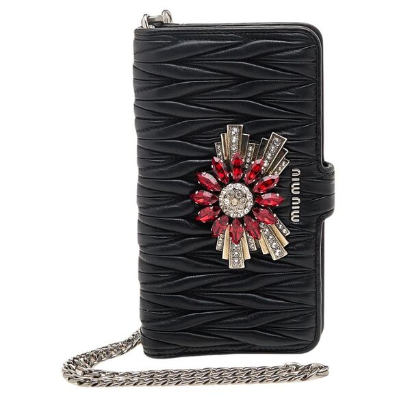 Miu Miu Black Matelasse Leather Flower Embellished iPhone 8 Plus Case - Picture 1 of 4